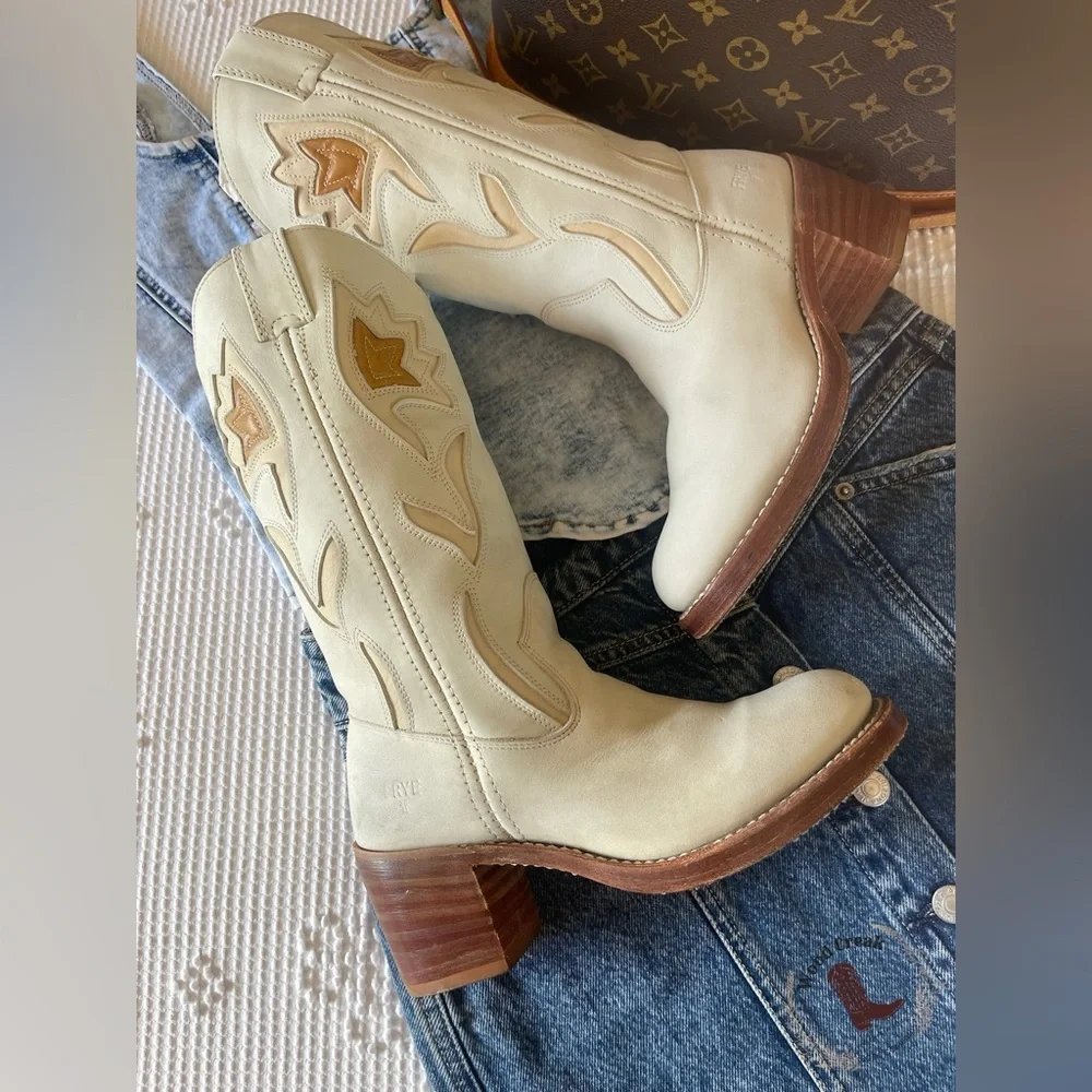 Frye Cream Western Cowboy Boots - Picture 3 of 7